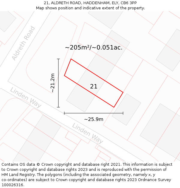 21, ALDRETH ROAD, HADDENHAM, ELY, CB6 3PP: Plot and title map