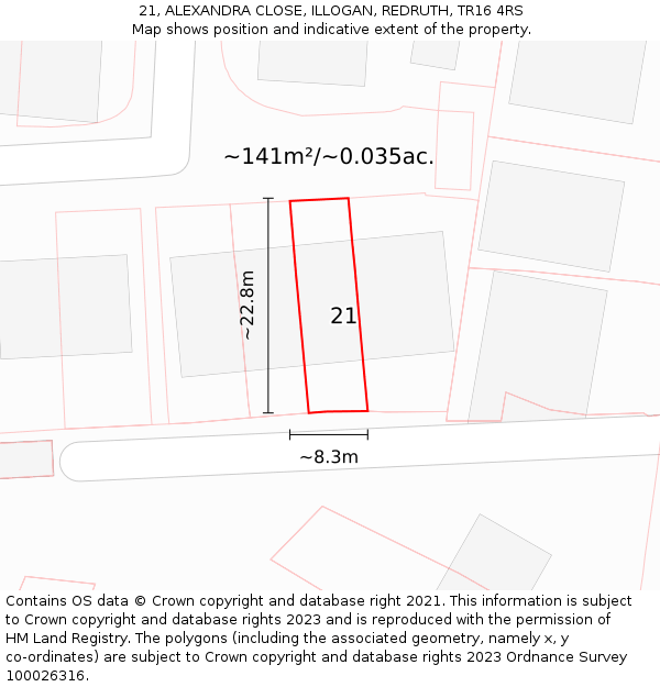 21, ALEXANDRA CLOSE, ILLOGAN, REDRUTH, TR16 4RS: Plot and title map