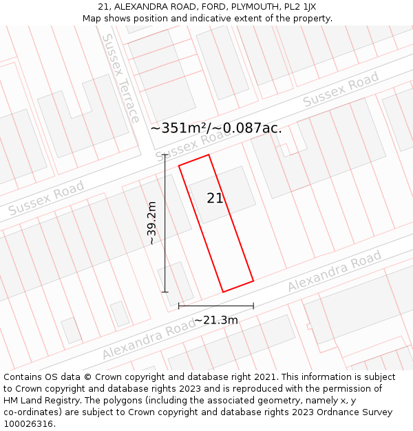 21, ALEXANDRA ROAD, FORD, PLYMOUTH, PL2 1JX: Plot and title map