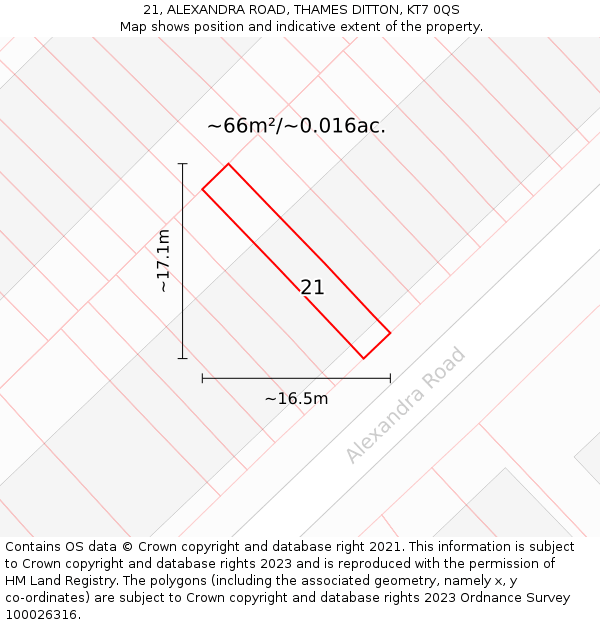 21, ALEXANDRA ROAD, THAMES DITTON, KT7 0QS: Plot and title map