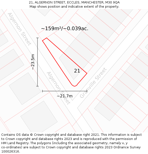 21, ALGERNON STREET, ECCLES, MANCHESTER, M30 9QA: Plot and title map