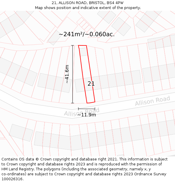 21, ALLISON ROAD, BRISTOL, BS4 4PW: Plot and title map