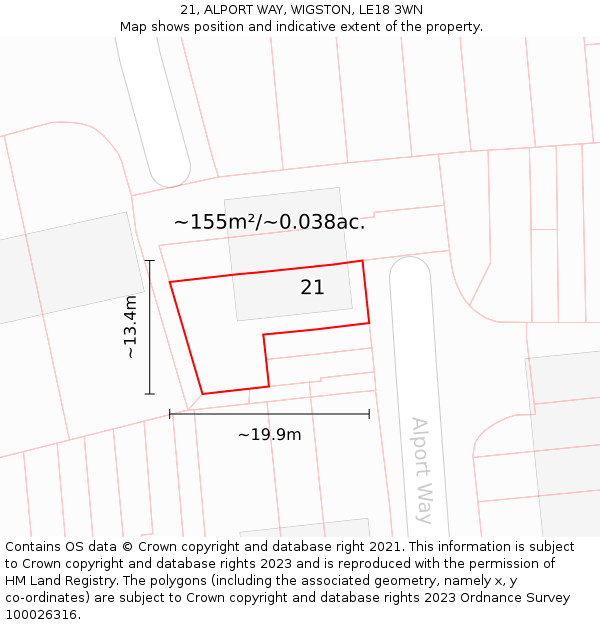 21, ALPORT WAY, WIGSTON, LE18 3WN: Plot and title map