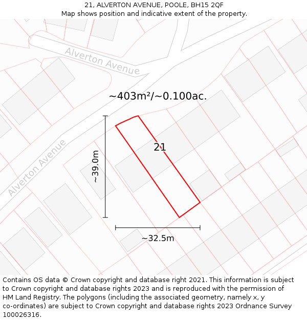 21, ALVERTON AVENUE, POOLE, BH15 2QF: Plot and title map
