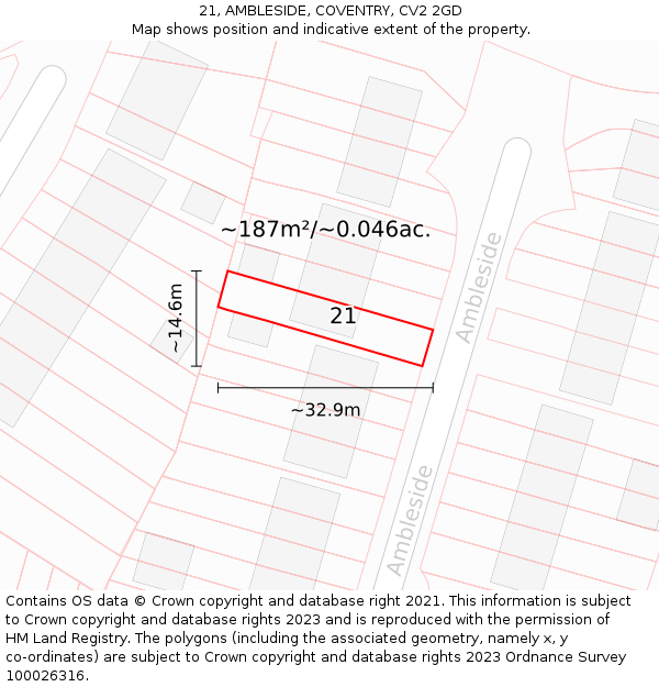 21, AMBLESIDE, COVENTRY, CV2 2GD: Plot and title map