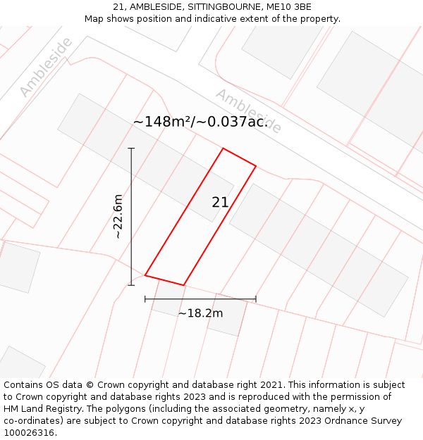 21, AMBLESIDE, SITTINGBOURNE, ME10 3BE: Plot and title map