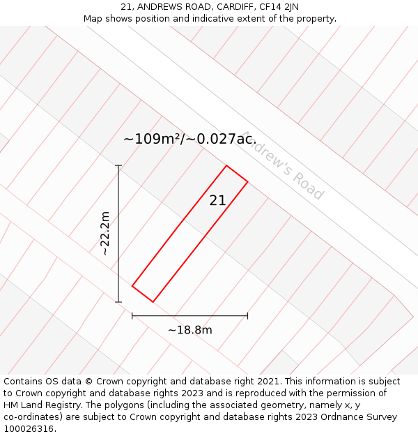 21, ANDREWS ROAD, CARDIFF, CF14 2JN: Plot and title map