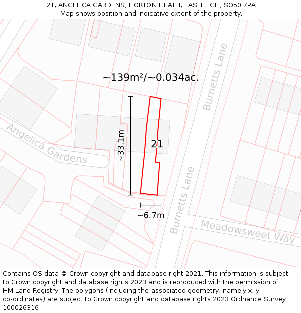 21, ANGELICA GARDENS, HORTON HEATH, EASTLEIGH, SO50 7PA: Plot and title map
