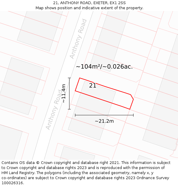 21, ANTHONY ROAD, EXETER, EX1 2SS: Plot and title map