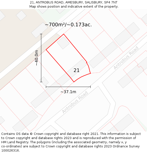 21, ANTROBUS ROAD, AMESBURY, SALISBURY, SP4 7NT: Plot and title map