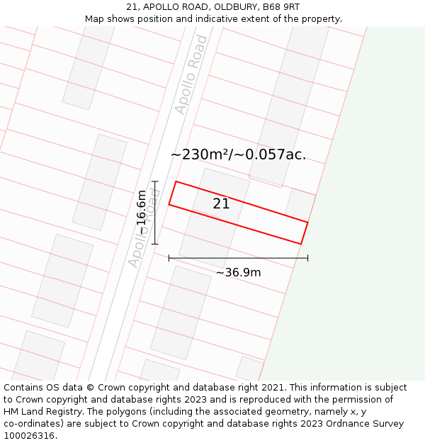 21, APOLLO ROAD, OLDBURY, B68 9RT: Plot and title map