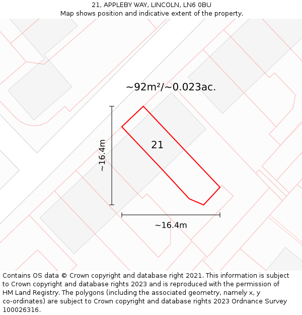 21, APPLEBY WAY, LINCOLN, LN6 0BU: Plot and title map