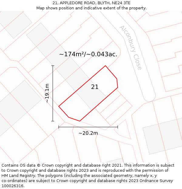 21, APPLEDORE ROAD, BLYTH, NE24 3TE: Plot and title map