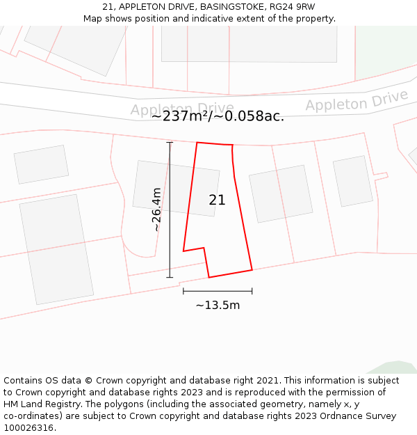 21, APPLETON DRIVE, BASINGSTOKE, RG24 9RW: Plot and title map