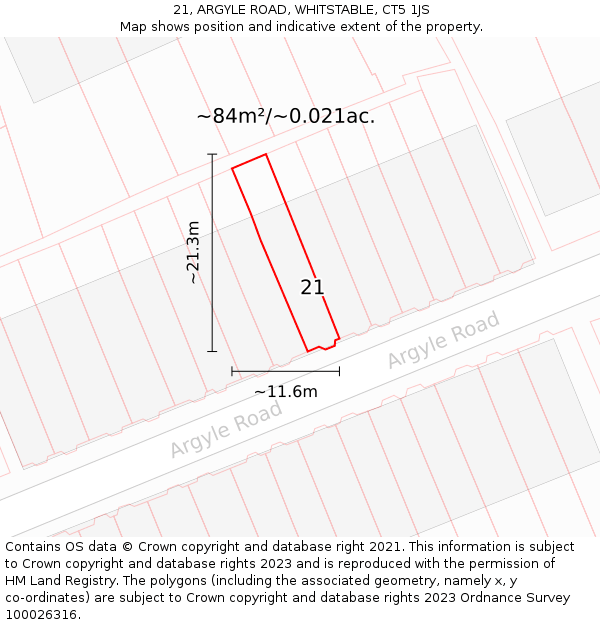 21, ARGYLE ROAD, WHITSTABLE, CT5 1JS: Plot and title map