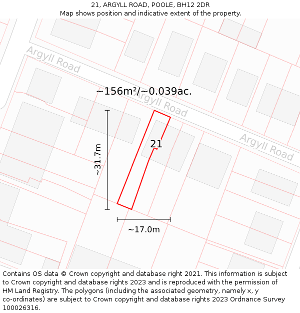 21, ARGYLL ROAD, POOLE, BH12 2DR: Plot and title map