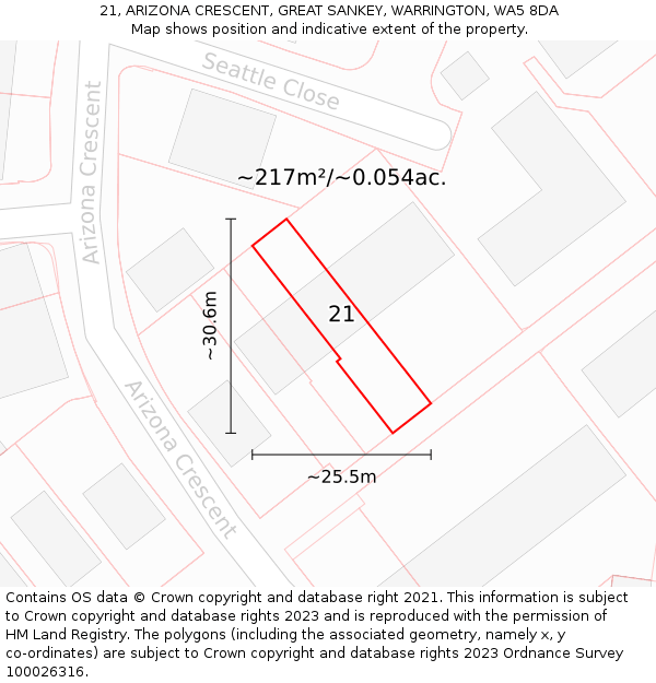 21, ARIZONA CRESCENT, GREAT SANKEY, WARRINGTON, WA5 8DA: Plot and title map