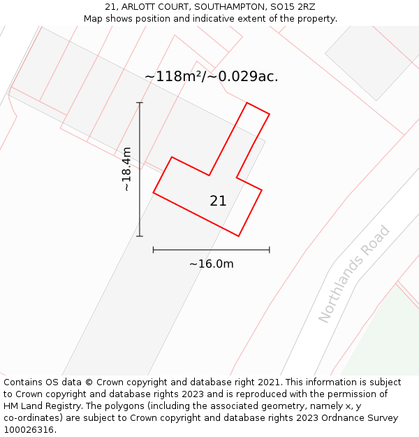 21, ARLOTT COURT, SOUTHAMPTON, SO15 2RZ: Plot and title map