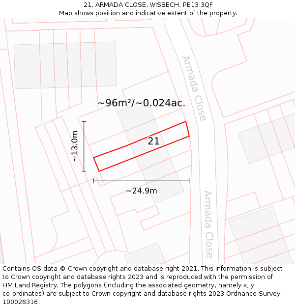 21, ARMADA CLOSE, WISBECH, PE13 3QF: Plot and title map