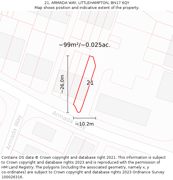 21, ARMADA WAY, LITTLEHAMPTON, BN17 6QY: Plot and title map