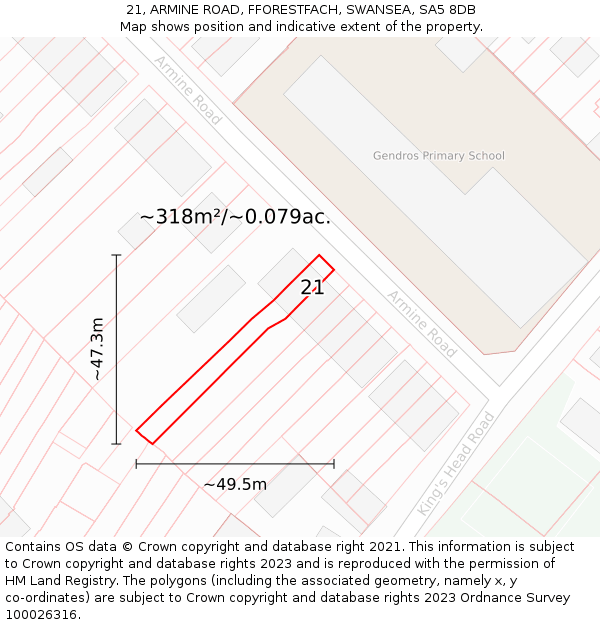 21, ARMINE ROAD, FFORESTFACH, SWANSEA, SA5 8DB: Plot and title map