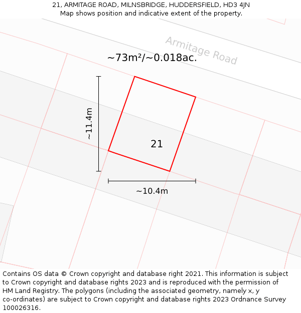 21, ARMITAGE ROAD, MILNSBRIDGE, HUDDERSFIELD, HD3 4JN: Plot and title map