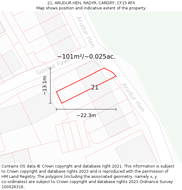 21, ARUDUR HEN, RADYR, CARDIFF, CF15 8FX: Plot and title map