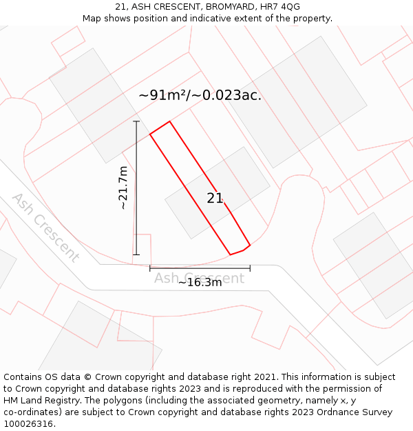 21, ASH CRESCENT, BROMYARD, HR7 4QG: Plot and title map