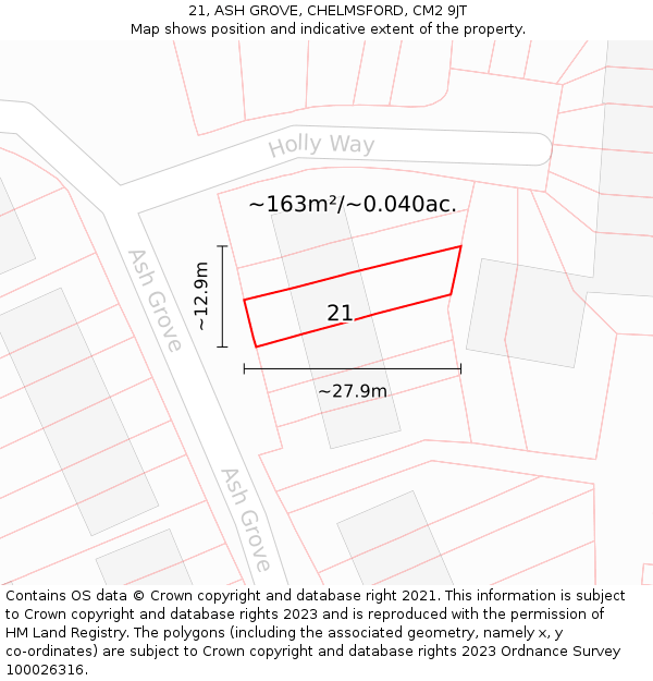 21, ASH GROVE, CHELMSFORD, CM2 9JT: Plot and title map