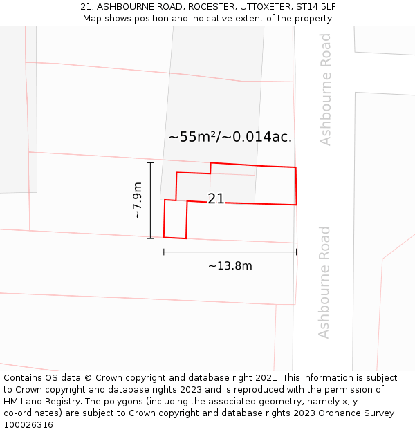 21, ASHBOURNE ROAD, ROCESTER, UTTOXETER, ST14 5LF: Plot and title map