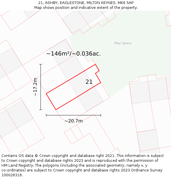 21, ASHBY, EAGLESTONE, MILTON KEYNES, MK6 5AP: Plot and title map
