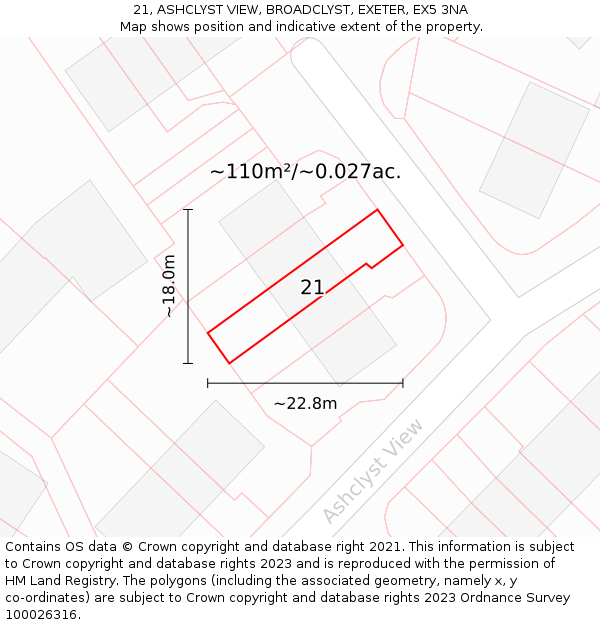 21, ASHCLYST VIEW, BROADCLYST, EXETER, EX5 3NA: Plot and title map