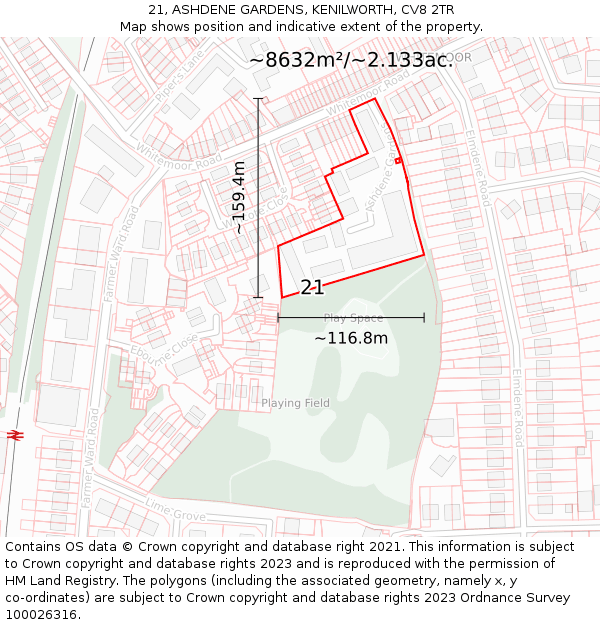 21, ASHDENE GARDENS, KENILWORTH, CV8 2TR: Plot and title map