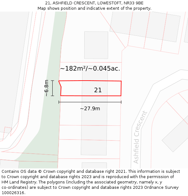 21, ASHFIELD CRESCENT, LOWESTOFT, NR33 9BE: Plot and title map