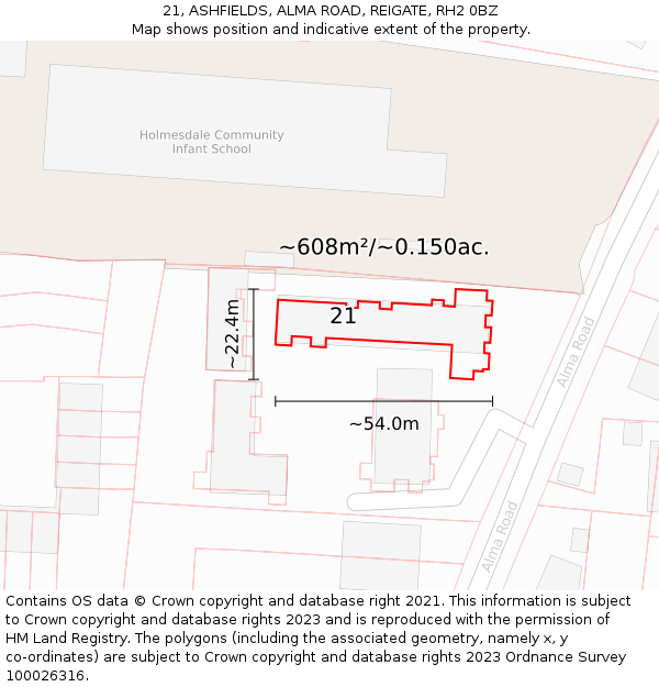 21, ASHFIELDS, ALMA ROAD, REIGATE, RH2 0BZ: Plot and title map