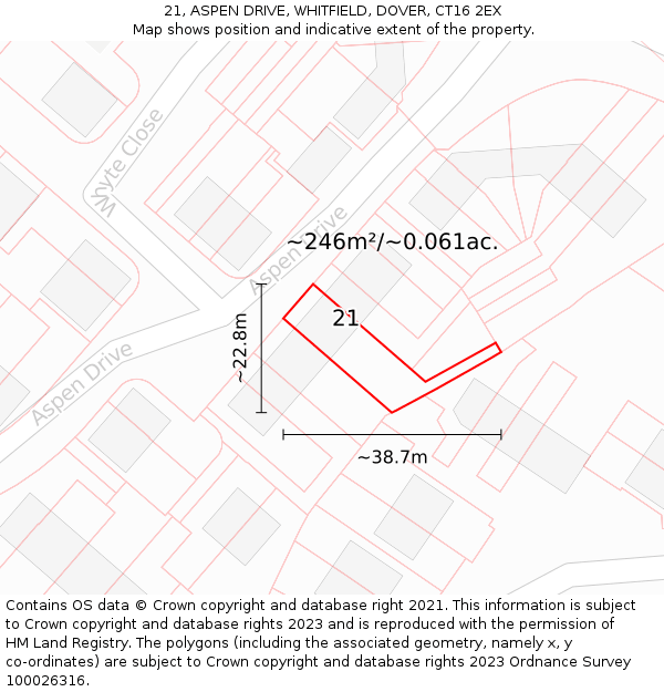 21, ASPEN DRIVE, WHITFIELD, DOVER, CT16 2EX: Plot and title map