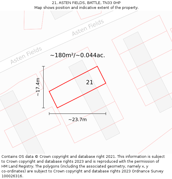 21, ASTEN FIELDS, BATTLE, TN33 0HP: Plot and title map