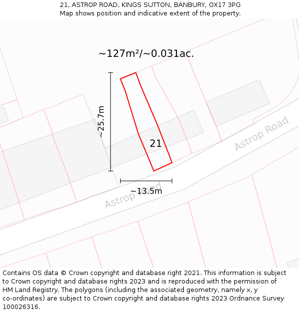21, ASTROP ROAD, KINGS SUTTON, BANBURY, OX17 3PG: Plot and title map