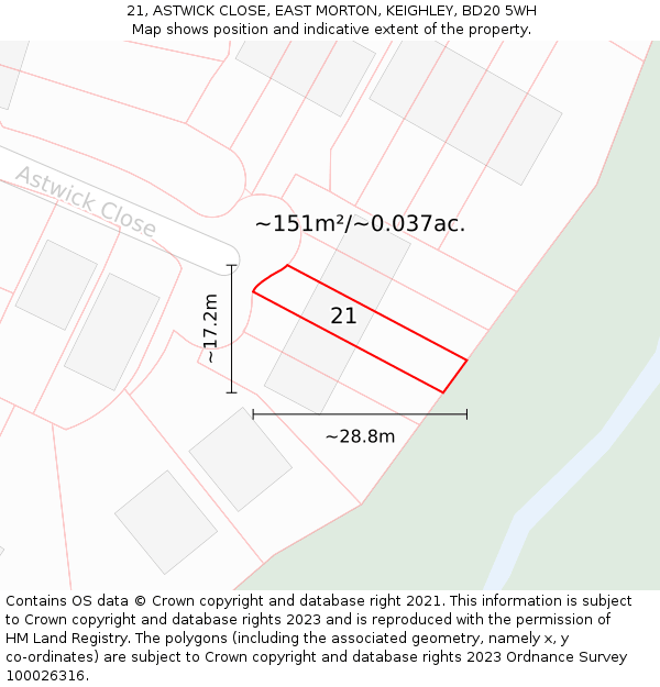 21, ASTWICK CLOSE, EAST MORTON, KEIGHLEY, BD20 5WH: Plot and title map