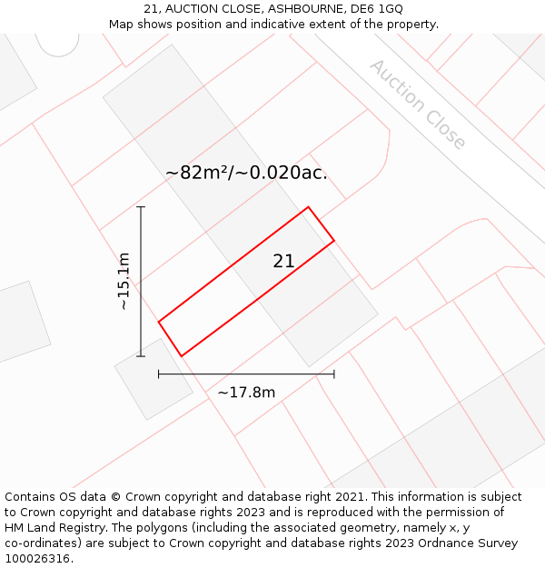 21, AUCTION CLOSE, ASHBOURNE, DE6 1GQ: Plot and title map
