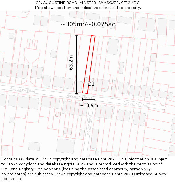 21, AUGUSTINE ROAD, MINSTER, RAMSGATE, CT12 4DG: Plot and title map