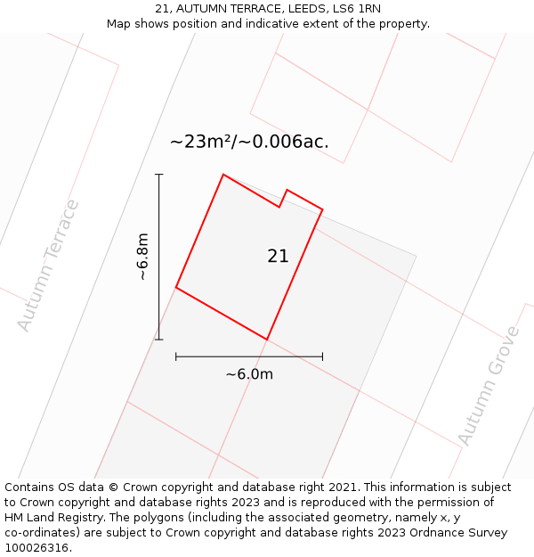 21, AUTUMN TERRACE, LEEDS, LS6 1RN: Plot and title map