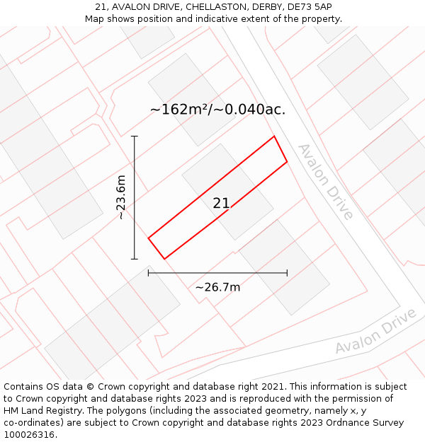 21, AVALON DRIVE, CHELLASTON, DERBY, DE73 5AP: Plot and title map