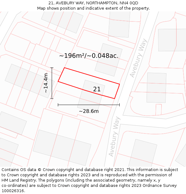 21, AVEBURY WAY, NORTHAMPTON, NN4 0QD: Plot and title map