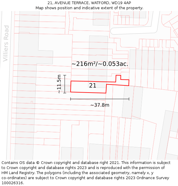 21, AVENUE TERRACE, WATFORD, WD19 4AP: Plot and title map