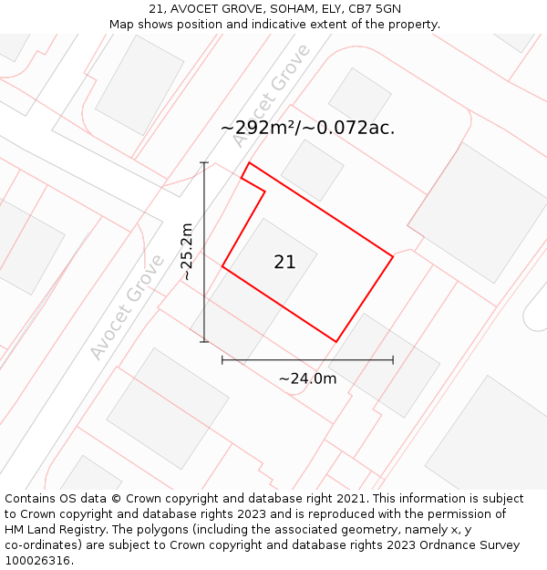 21, AVOCET GROVE, SOHAM, ELY, CB7 5GN: Plot and title map