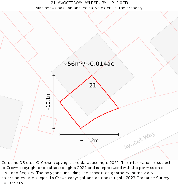 21, AVOCET WAY, AYLESBURY, HP19 0ZB: Plot and title map