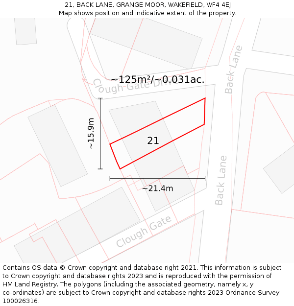 21, BACK LANE, GRANGE MOOR, WAKEFIELD, WF4 4EJ: Plot and title map