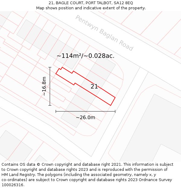 21, BAGLE COURT, PORT TALBOT, SA12 8EQ: Plot and title map