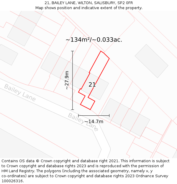 21, BAILEY LANE, WILTON, SALISBURY, SP2 0FR: Plot and title map